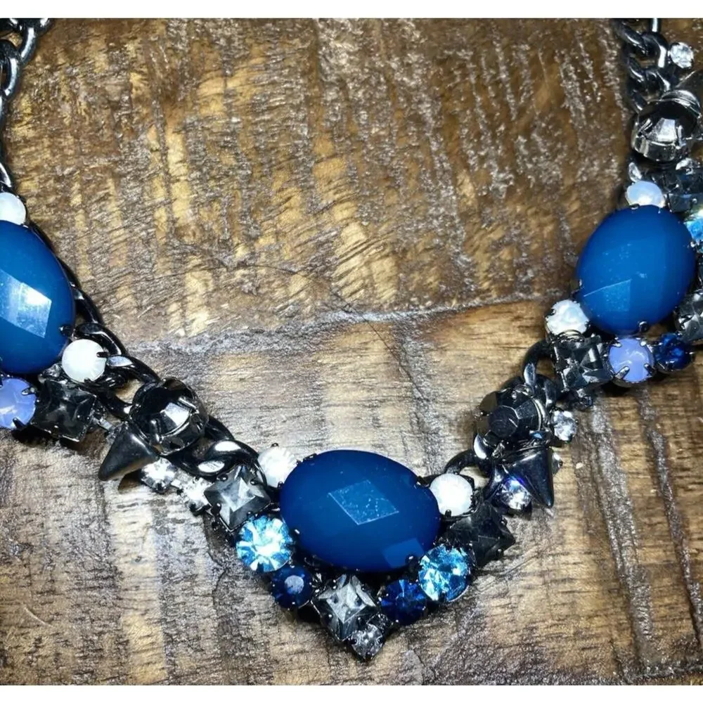 Express Women's Statement Necklace Blue Stones Studs Y2K